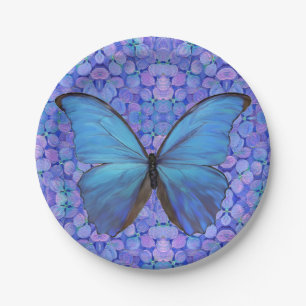 8 Paper Plates Blue Butterfly/Hydrangeas