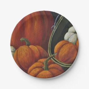 8 Paper Plates Pumpins & Green Basket