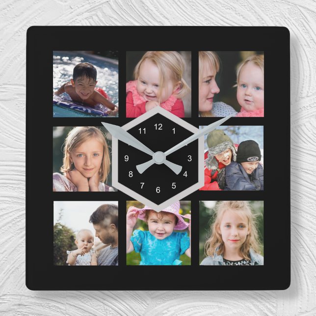 8 Photo Black Square Wall Clock (Creator Uploaded)
