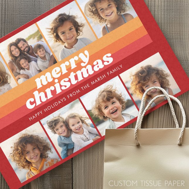 8 Photo Border - Merry Christmas Retro Line Art Tissue Paper (Custom Photo Tissue Paper)