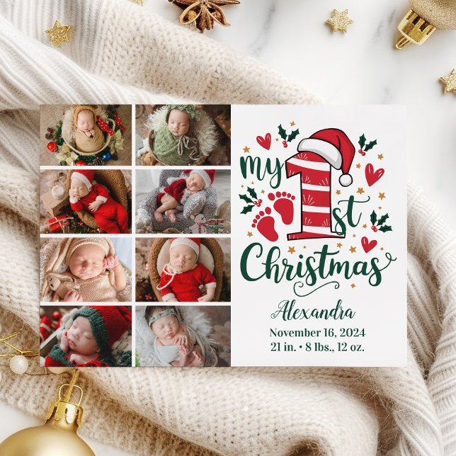 8 Photo Candy Cane Baby 1st Christmas Holiday Card (Creator Uploaded)