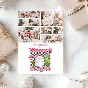 8 Photo Checkered Merry & Bright Christmas Holiday Card