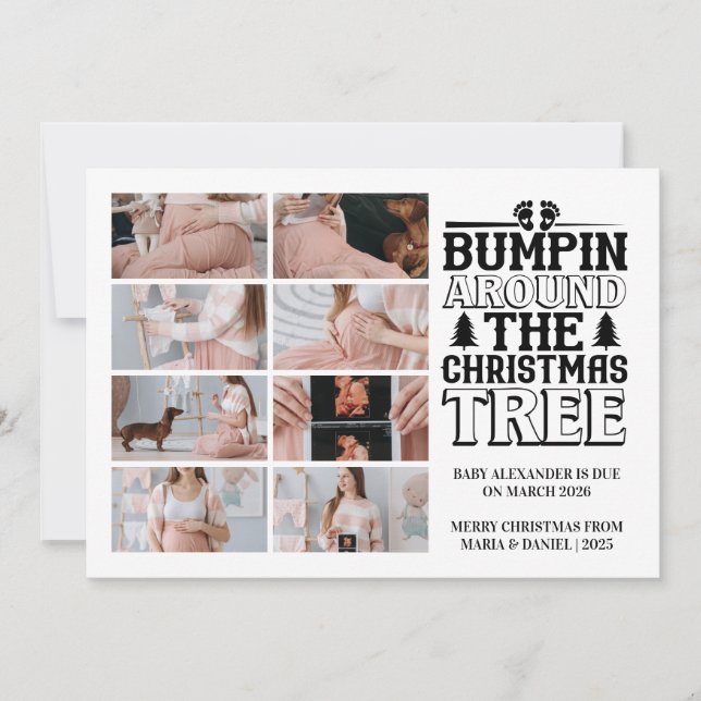 8 Photo Christmas Tree Pregnancy Announcement (Front)