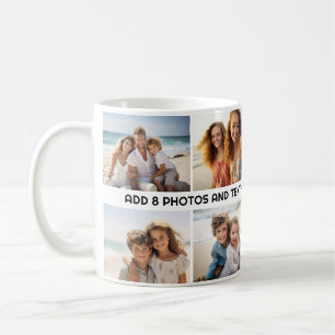 8 Photo Collage 1 Line of Text -- Modern Minimal Coffee Mug