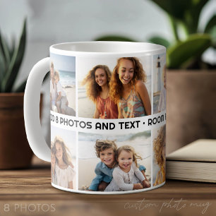 8 Photo Collage 1 Line of Text -- Modern Minimal Coffee Mug