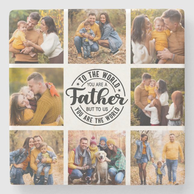 8 Photo Collage All Occasion World's Best Father Stone Coaster (Front)