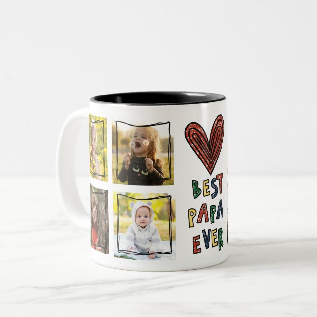 8 Photo Collage Best Papa Ever Fathers Day Two-Tone Coffee Mug (Front Left)
