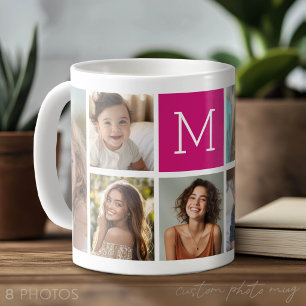 8 Photo Collage Custom Berry Monogram Coffee Mug
