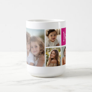 8 Photo Collage Custom Berry Monogram Coffee Mug