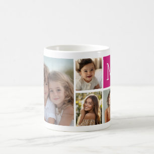 8 Photo Collage Custom Berry Monogram Coffee Mug
