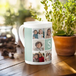 8 Photo Collage Custom Monogram Mint Green Bone China Mug<br><div class="desc">You can use Instagram photos for this design. Use 8 square photos to create a unique and personal gift. Or you can keep the hipster puppy and make a trendy keepsake. If you need to adjust the pictures,  click on the customise tool to make changes.</div>