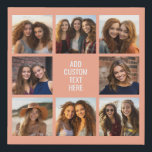 8 Photo Collage Custom Text in Centre Faux Canvas Print<br><div class="desc">Coral and White - A popular grid collage with photos surrounding a modern text or monogram. Use 8 square photos to create a unique and personal gift. For best results, crop your photos into squares before uploading. If you need to adjust the pictures, click on the customise tool to make...</div>