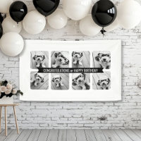 8 Photo Collage - Custom Text Ribbon - Black White