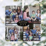 8 Photo Collage Family Name Elegant Black and Gold Metal Tree Decoration<br><div class="desc">Celebrate the simple joys of the holidays with a custom 8 photo collage black and gold square metal ornament. Text on this template is simple to personalise and pictures can be different or the same on front and back (IMAGE PLACEMENT TIP: An easy way to position a photo exactly how...</div>