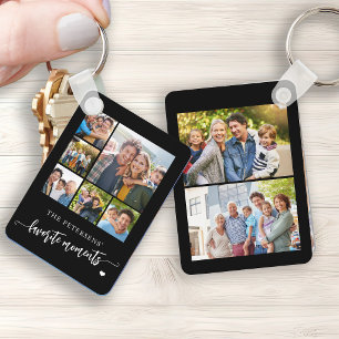 8 photo collage family name personalised black key ring
