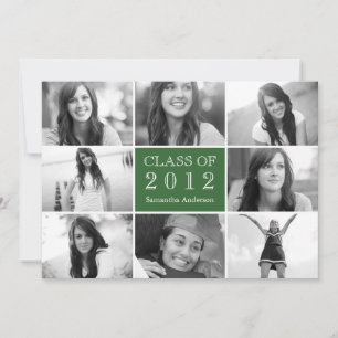 8 Photo Collage Graduation Invitation Green