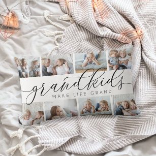 8 Photo Collage Grandkids Make Life Grand Lumbar Cushion