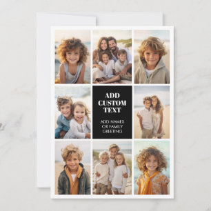 8 Photo Collage Grid - Centre Text Black White Holiday Card
