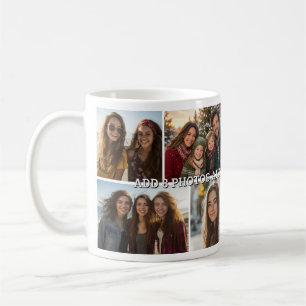 8 Photo Collage Grid - Custom Text Coffee Mug