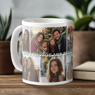 8 Photo Collage Grid - Custom Text Coffee Mug