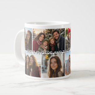 8 Photo Collage Grid - Custom Text Large Coffee Mug