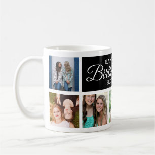 8 Photo Collage Happy Birthday Black Coffee Mug