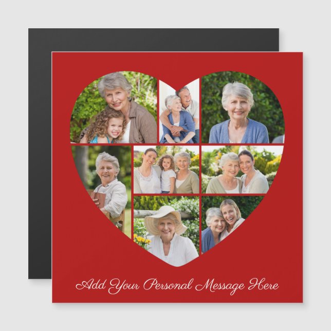 8 Photo Collage Heart Add A Greeting Magnetic Card (Front/Back)