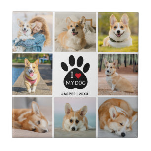 8 Photo Collage I Love My Dog Paw Print Ceramic Tile