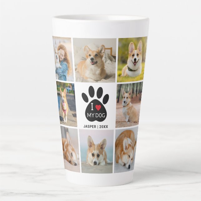 8 Photo Collage I Love My Dog Paw Print  Latte Mug (Front)