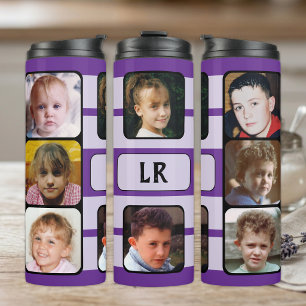 8 photo collage initials purple black thermal tumbler