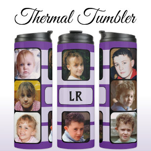 8 photo collage initials purple black thermal tumbler