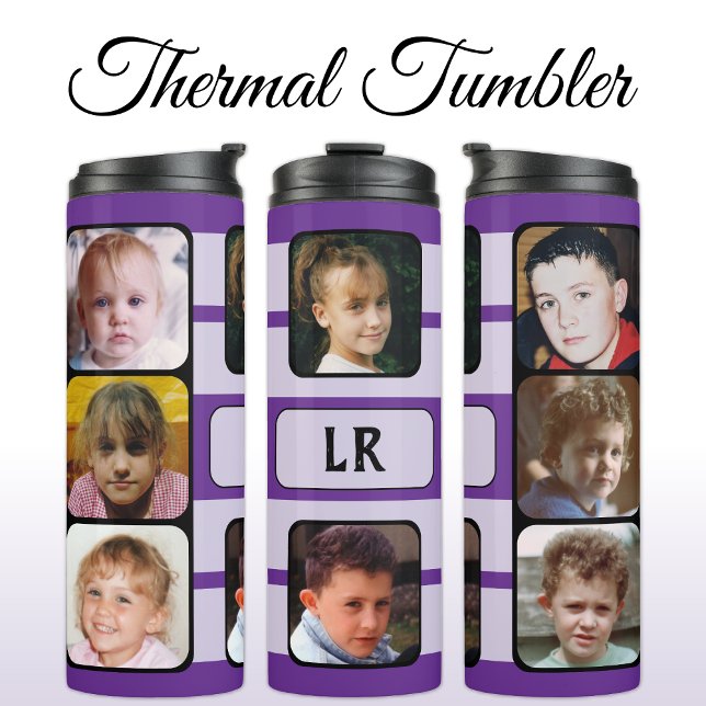8 photo collage initials purple black thermal tumbler (Creator Uploaded)