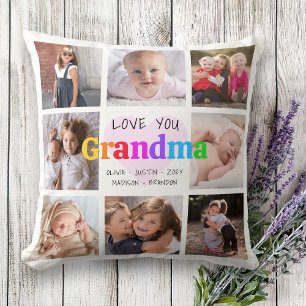 8 Photo Collage Love You Grandma Colourful Modern Cushion