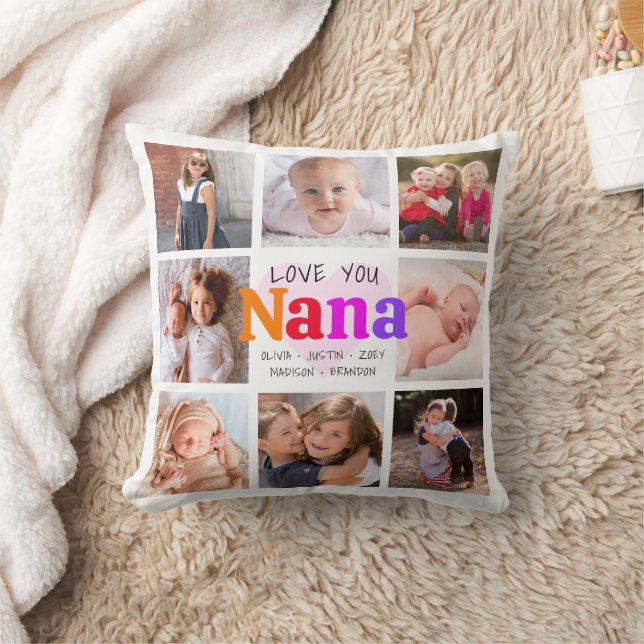 8 Photo Collage Love You Nana Colourful Bold Moder Cushion (Blanket)