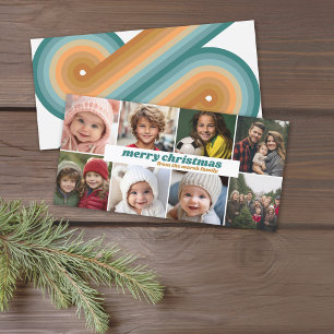 8 Photo Collage - Merry Christmas Retro Stripes Holiday Card