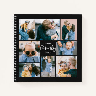 8 Photo Collage Modern Family Personalised   Black Notebook
