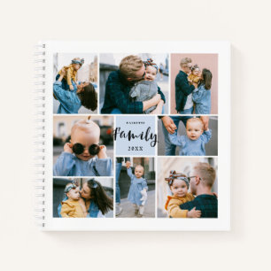 8 Photo Collage Modern Family Personalised   Blue Notebook