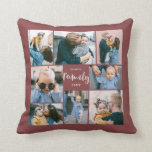 8 Photo Collage Modern Family Personalised | Brick Cushion<br><div class="desc">This simple,  modern styled throw pillow features 8 photo templates,  as well as 2 text templates (name and year). Stylish hand lettered typography spells out the word,  "Family."</div>