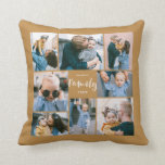 8 Photo Collage Modern Family Personalised | Gold Cushion<br><div class="desc">This simple,  modern styled throw pillow features 8 photo templates,  as well as 2 text templates (name and year). Stylish hand lettered typography spells out the word,  "Family."</div>