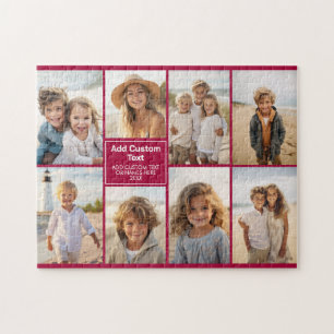 8 Photo Collage Modern Grid - Cranberry Red Jigsaw Puzzle