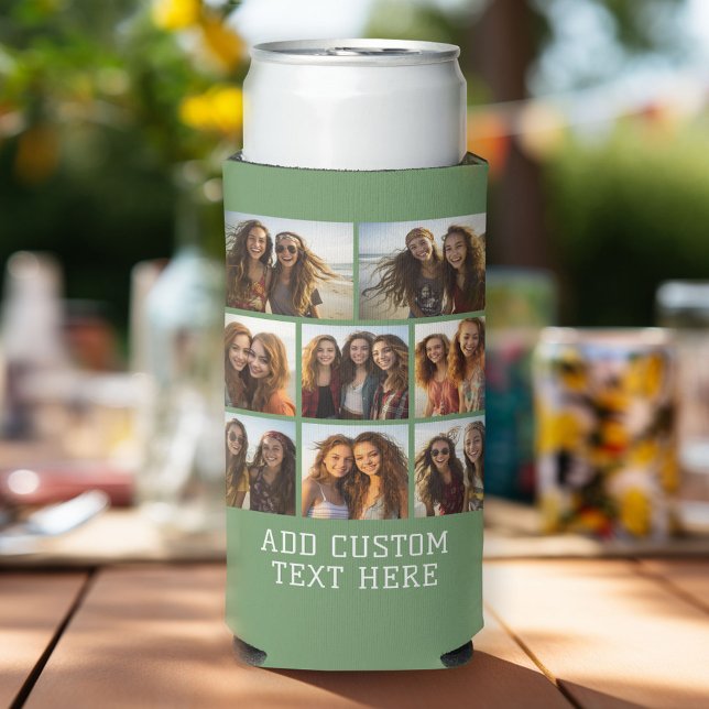 8 Photo Collage - Modern Minimal Green Seltzer Can Cooler (Custom Can Cooler)