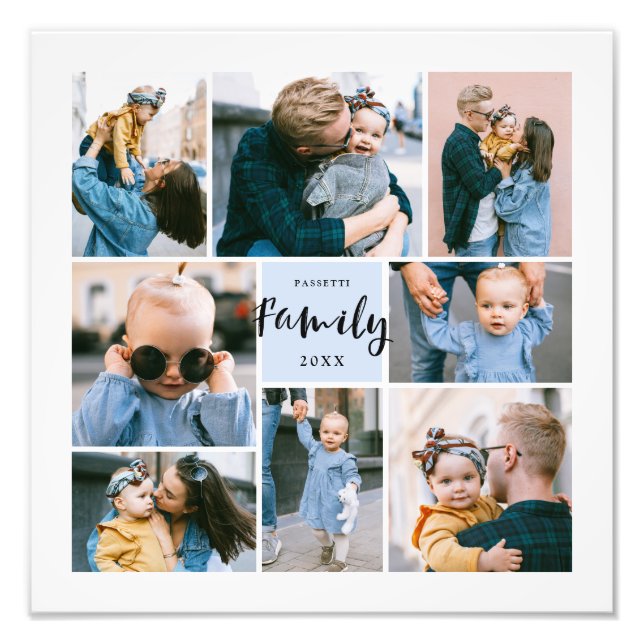8 Photo Collage Modern Stylish Family  | Blue (Front)