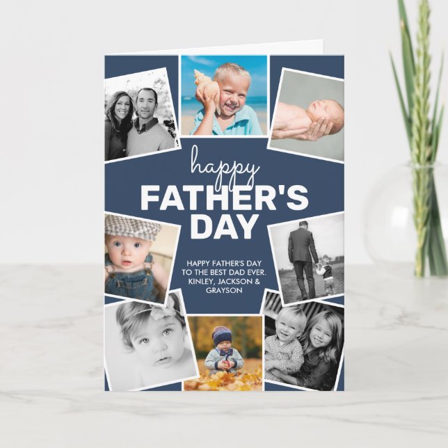 8 Photo Collage Navy Happy Father's Day Card (Front)