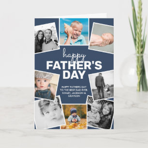 8 Photo Collage Navy Happy Father's Day Card