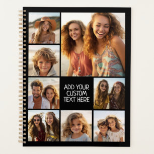 8 Photo Collage Optional Text -- Can Edit Black Planner