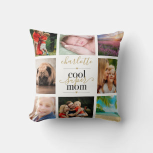 8 Photo Collage Personalised Cool Super Mum Cushion