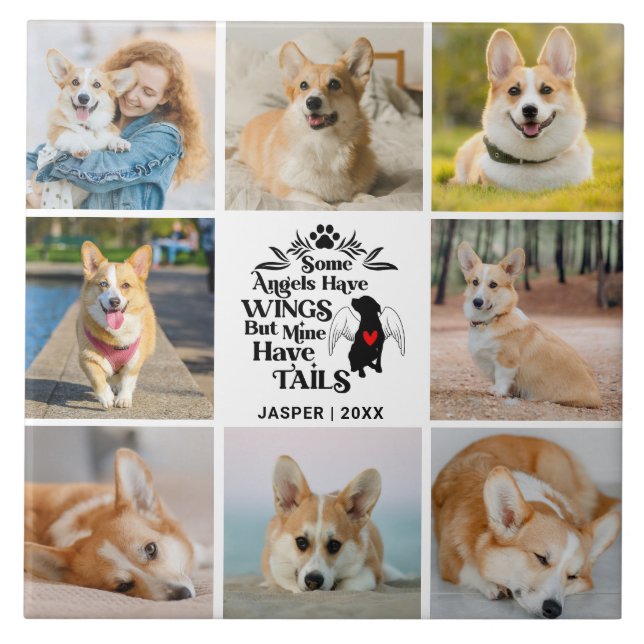 8 Photo Collage Pet Dog Loss Remembrance Ceramic Tile (Front)