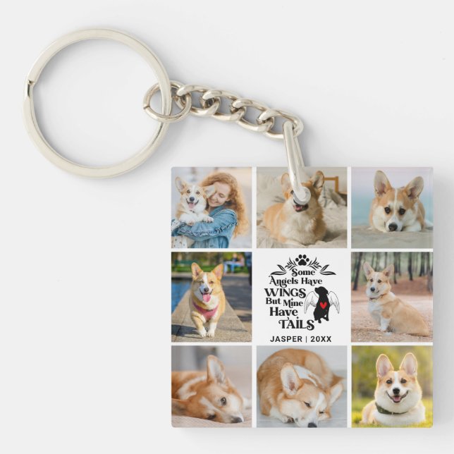 8 Photo Collage Pet Dog Loss Remembrance Key Ring (Front)