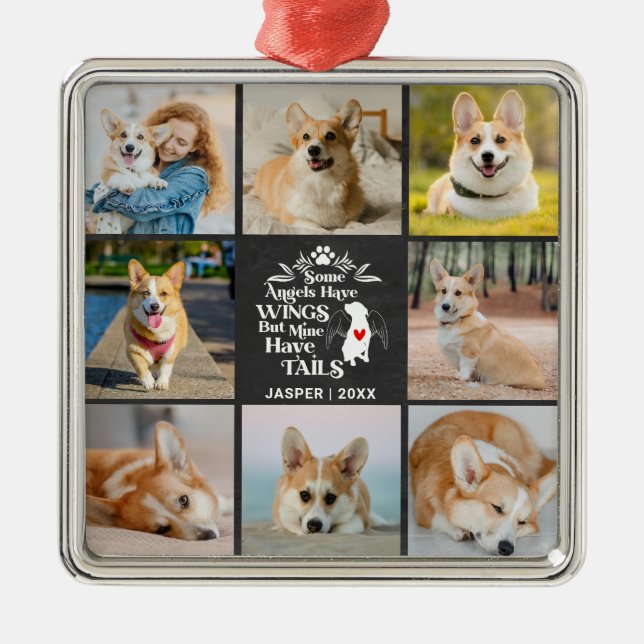 8 Photo Collage Pet Dog Loss Remembrance Metal Ornament (Front)