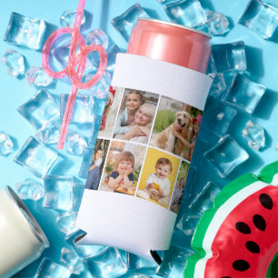 8 Photo Collage Simple Elegant Picture Seltzer Can Cooler